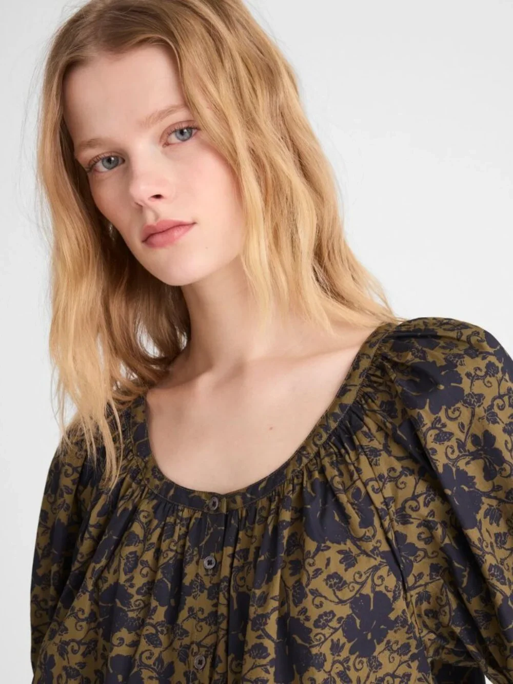 Madewell Puff Sleeve Scoop Neck Top Spring 2026 Chateau Olive XXS Fits XXS-S